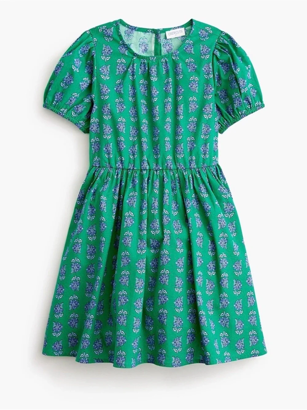 J.Crew Crewcuts Green Floral Puff-Sleeve girls Dress age 8 cotton